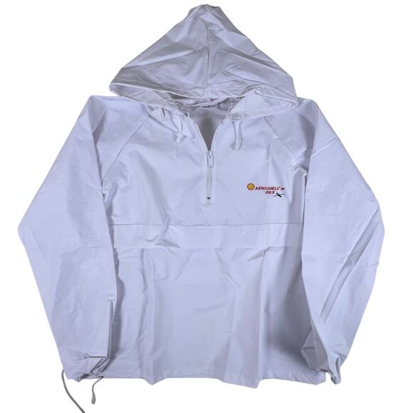 Vintage 80s Shell Aeroshell Jacket S | White PVC Hooded Packable Rain Jacket NOS - Picture 3 of 8